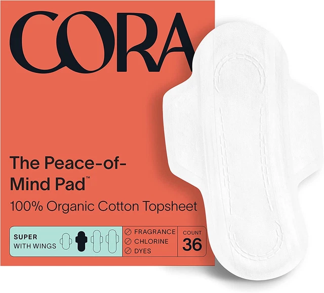 Almohadillas orgánicas Cora | almohadillas de período ultrafinas con alas | súper absorbencia
