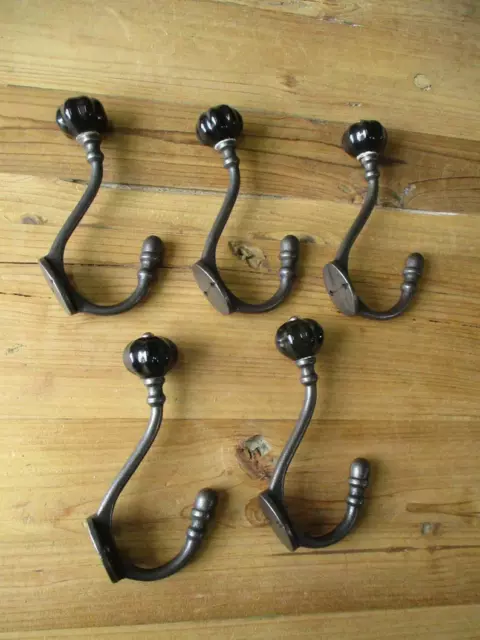 Antique Cast Iron Wall Hook Rustic Black Pumpkin Coat Hat Towel Hanging Lot of 5