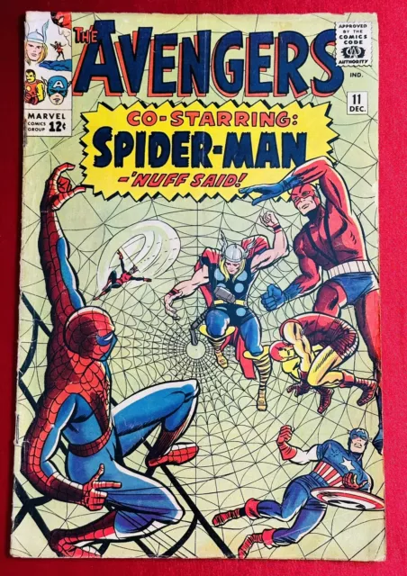 Avengers #11 1st Crossover Co-Starring Spider-Man! One Owner Collection! 🔑🔥