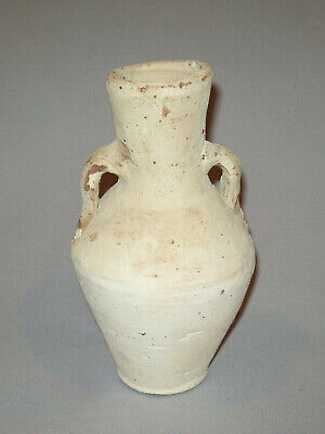 Old Antique Vtg Ca 1800s Small Redware Vase with White Glaze Applied Handles