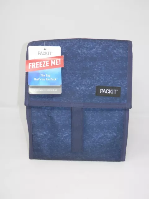 Packit Freezable Lunch Bag • Blue Built In Ice Pack Insulated Zippered 8x10" NEW