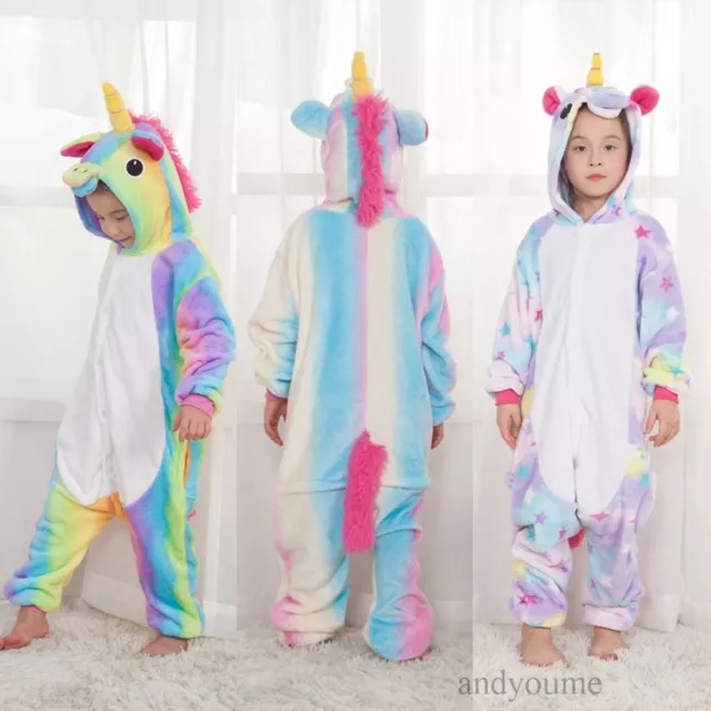 Kids Rainbow Unicorn Kigurumi Animal Cosplay Costume one piece Pajamas Sleepwear 2