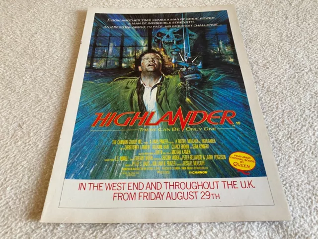 Post.22 Magazine Advert 11X8" Highlander Movie Christopher Lambert Sean Connery