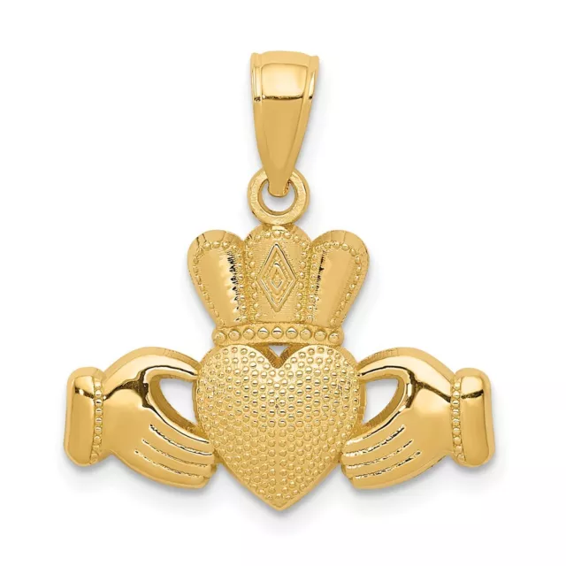 10K Yellow Gold Claddagh Pendant with Textured Crown