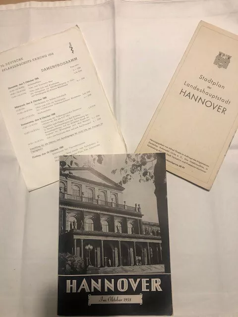 Rarität:Hannover Stadtplan 1952 m. Veranstaltungen Okt.'58 u.Damenprogramm/3Teil