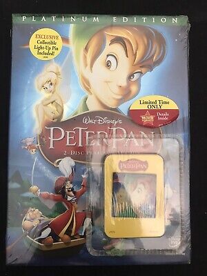 Peter Pan 2007 Limited Platinum Edition Sealed New Light Up Pin 2-DVD Set!