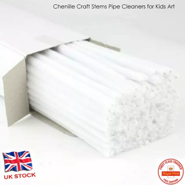 100 WEISS Chenille Basteln Stängel Rohrreiniger 30 cm lang 6 mm UK Bündel Borste