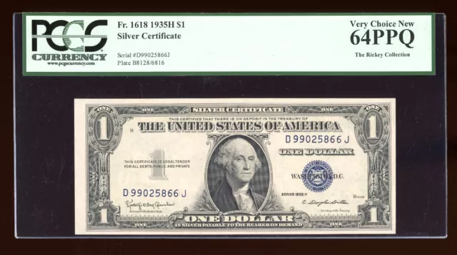 DBR $1 1935-H Silver Fr. 1618 DJ Block PCGS 64 PPQ Serial D99025866J