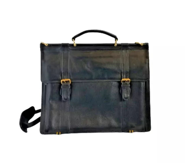 Vintage MARK PHILLIP Black Leather Briefcase Case Bag Messenger Satchel w Strap