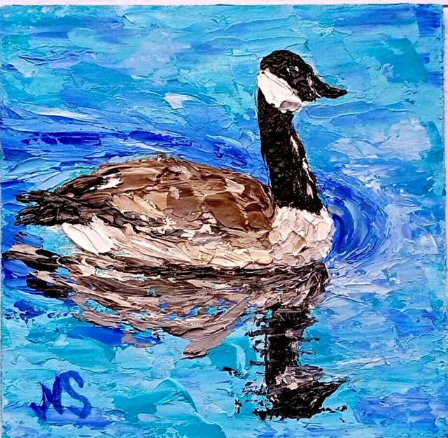 Pintura al óleo original Ganso canadiense Pájaro Impasto Wll Arte Pato Arte...