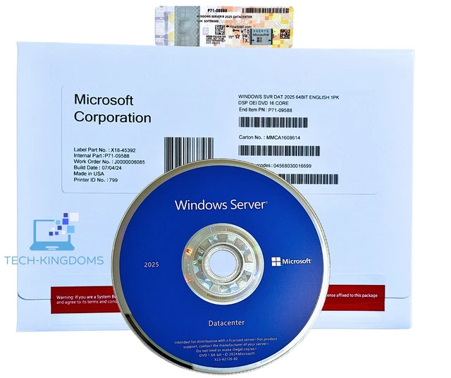 MICROSOFT WINDOWS SERVER 2025 Datacentre 16 Core 64Bit DVD-key Sealed ...