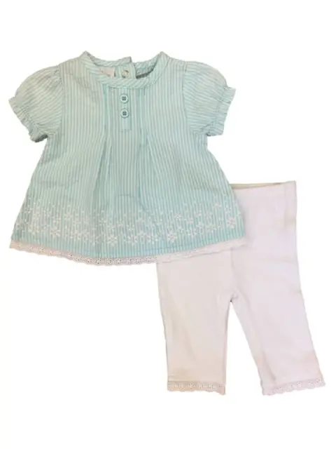 Infant Girls Blue & White Seersucker Baby Outfit Shirt & Leggings Set