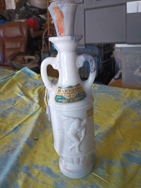 1971 Jim Beam Slag Glass Whiskey Decanter Bottle Olympian Grecian Discus Empty
