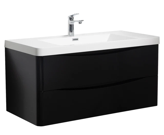 MEUBLE DE SALLE de bain Vienna 100 cm lavabo Badplaats - Noir brillant