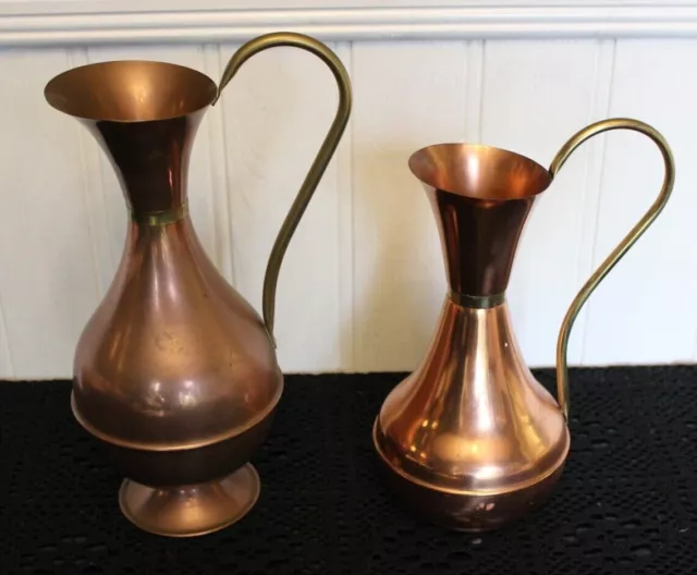 Vintage 2 X Copper Jugs /Water Pitcher  29cm and 14 cm high
