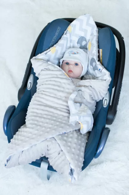 Reversible  CAR SEAT Swaddle Wrap Blanket  minky cotton grey