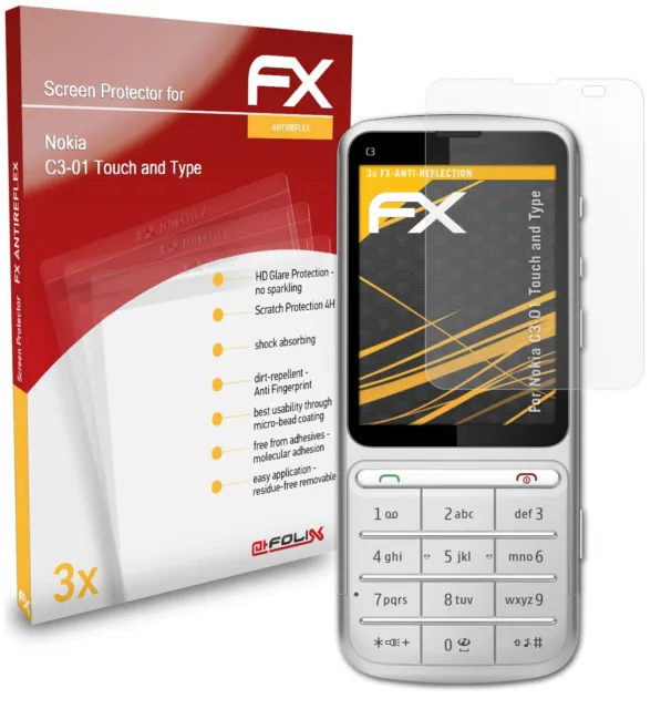 atFoliX 3x Film Protection d'écran pour Nokia C3-01 Touch and Type mat&antichoc