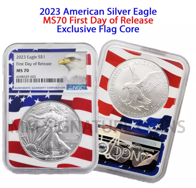 2023 Silver American Eagle NGC MS70 First Day of Release Flag Core