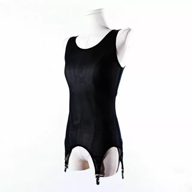 Unisex Women Men Sheer Bodysuit Mesh Vest w/ 6 Straps Garter Belt Sexy Lingerie