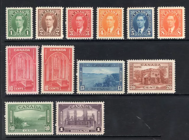 M22668 Canada 1937-38 SG357/67 KGVI: Definitives plus SG 363a. UMM, Cat £185