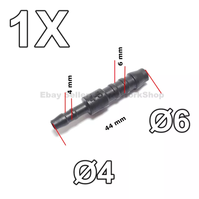 1X 4mm Pour 6mm Droit Réduction Tuyau Tube Connecteur pour Air Carburant Eau