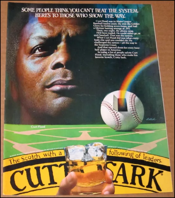 1982 Curt Flood Cutty Sark Scotch Whisky Magazine Print Ad Advertisement