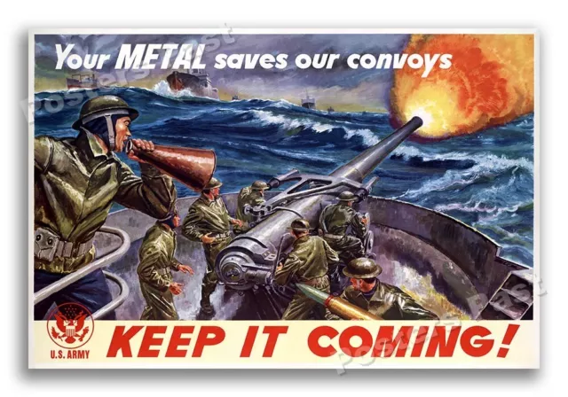 “Your Metal Save Our Convoys” 1943 Vintage Style WW2 War Poster - 16x24