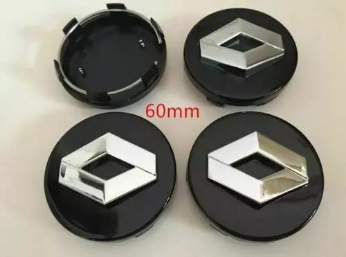 4 x Tapas llantas tapa bujes para Renault 60 mm NEGRO. Tapabujes, tapacubos.