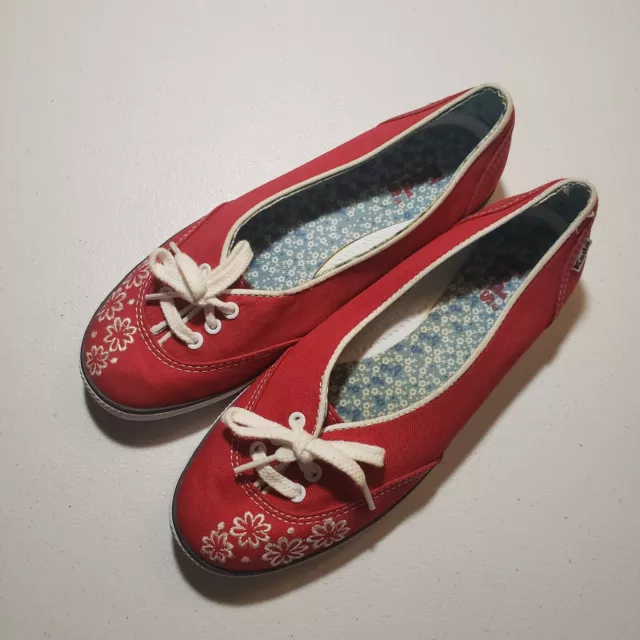 Keds Women’s Lace Up Skimmer Flats Size 6 Arch Support Red Canvas Sneakers