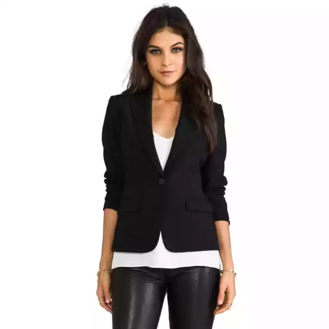 Theory Women's Gabe 2 Urban One Button Wool Blend Blazer Long Sleeve Black SZ 6