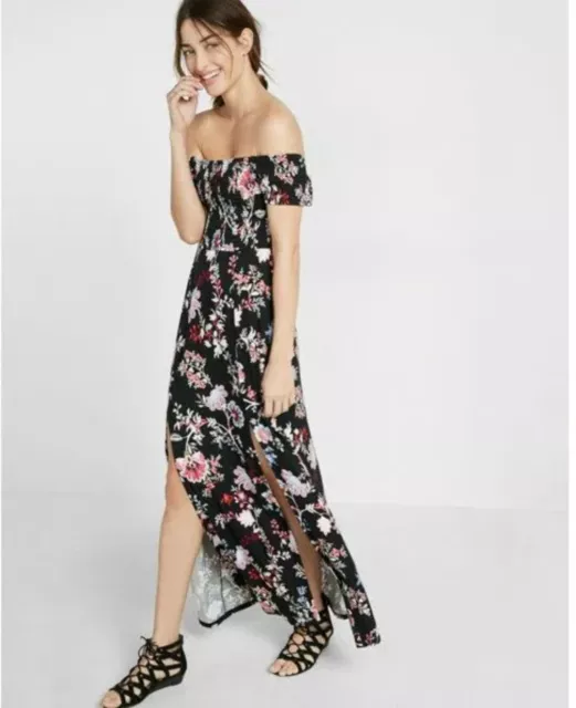 Express off the shoulder smocked floral maxi dress, Small