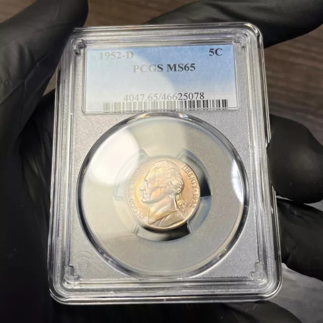 MS65 1952-D 5C Jefferson Nickel, PCGS Secure- Rainbow Album Toned 3