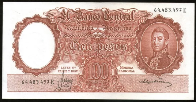 ARGENTINA NOTE 1967 100 PESOS L. 12.962 y 13571 Series E - P#272c - B#2076 XF+