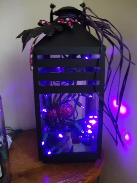 Lampe d'Halloween violet araignée led lumière fête métal noir lanterne décoration 2
