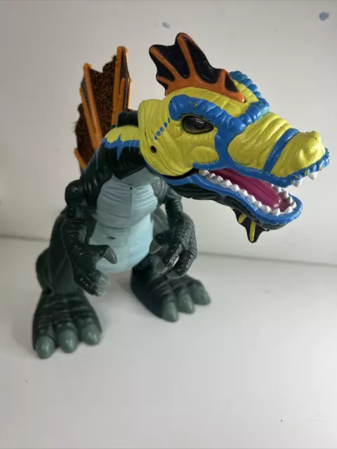 2005 Mattel MEGA T-Rex Dinosaur Spinosaurus Fisher Price Roaring Blue Yellow 3