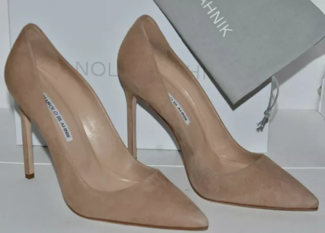 NEW MANOLO BLAHNIK BB 115 Suede NUDE Beige Pumps Heels Shoes 39