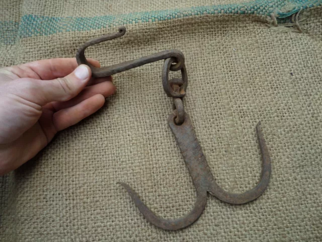Antique Small Mini Hook Meat Hanging Skining Double Hook Blacksmith Hand Forged