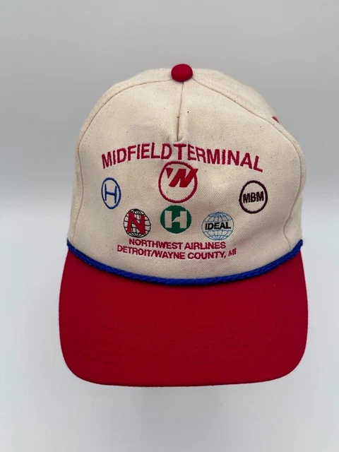 Vintage Midfield Terminal Northwest Airlines Detroit Michigan Made in USA Hat