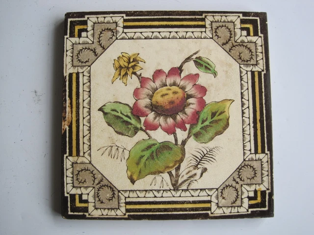 Antique Victorian Birch Tile Co.print & Tint Floral Wall Tile - C1890-1903