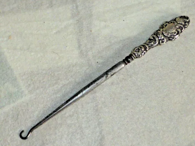 Charming Antique Chester Hallmarked Silver Handle Button Hook, 1907