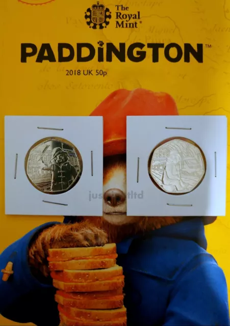 2018 Pair of Paddington Bear Fifty pence Coins 50p UNC At Station & At Palace