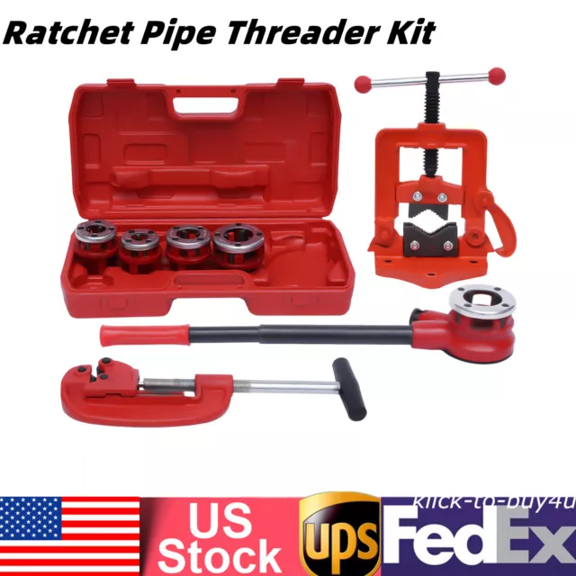 Ratchet Pipe Threader Kit Set With 5 Dies :3/8'', 1/2'', 3/4'', 1'', 1-1/4''BSPT