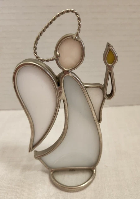 Vintage Stained Glass Angel holding a candle Figurine