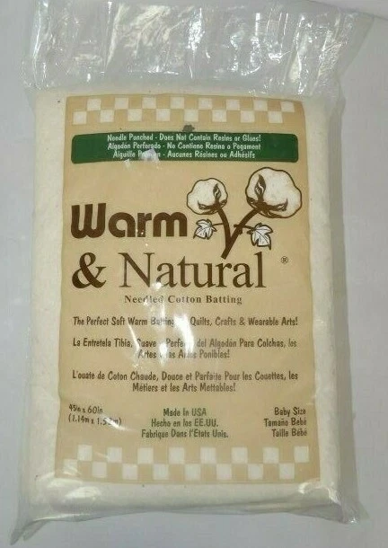 Cuna de bateo de algodón con agujas cálidas y naturales Warm Company talla 45""x60"" NUEVA 2322