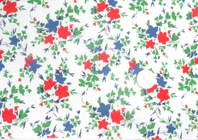 Vintage Partial Feedsack: Blue and Red Star-Shaped Flowers