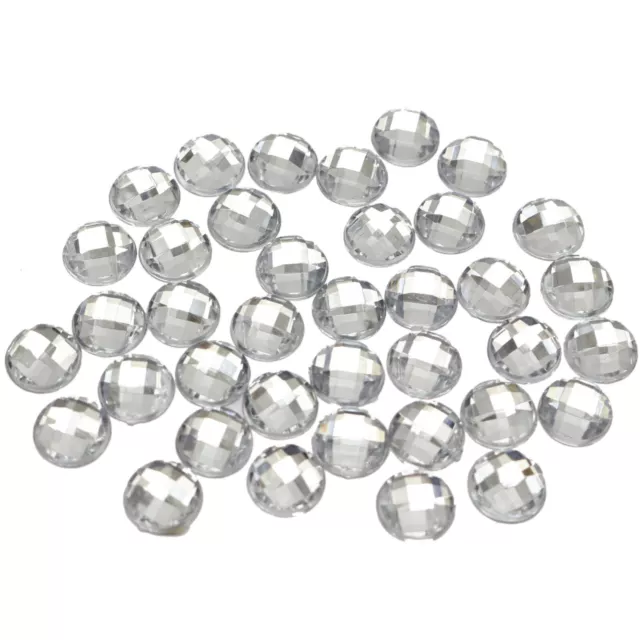 250 Clear Acrylic Flatback Faceted Round Rhinestone Gems 8mm No Hole