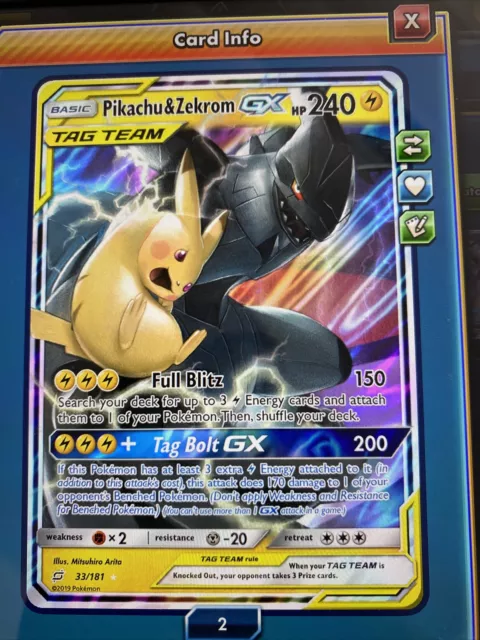 Pikachu & Zekrom-GX online digital card Pokémon TCG PTCGO - FAST