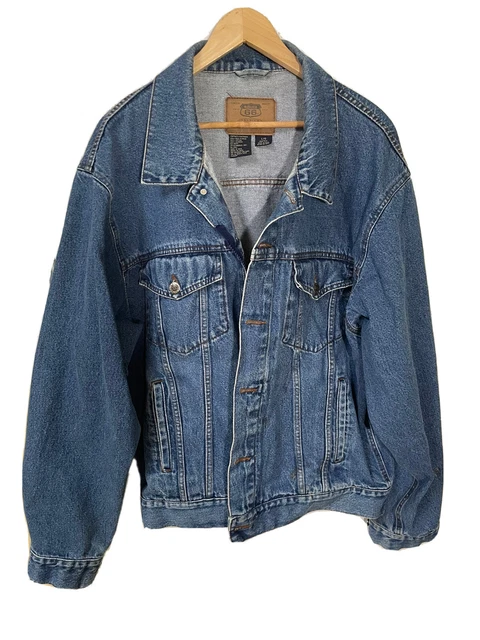 Route 66 Trucker Denim Jacket Premium Jeanswear Men’s Large Buttons Zippered