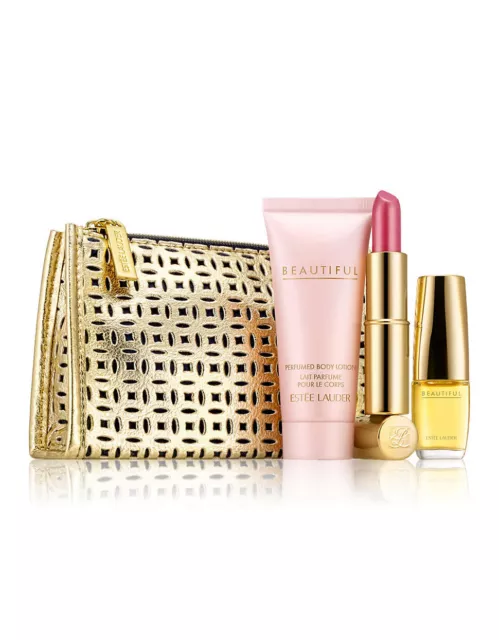 Estee Lauder Beautiful Mini,Lotion and Pure Color No 16 Candy Lipstick Gift Set