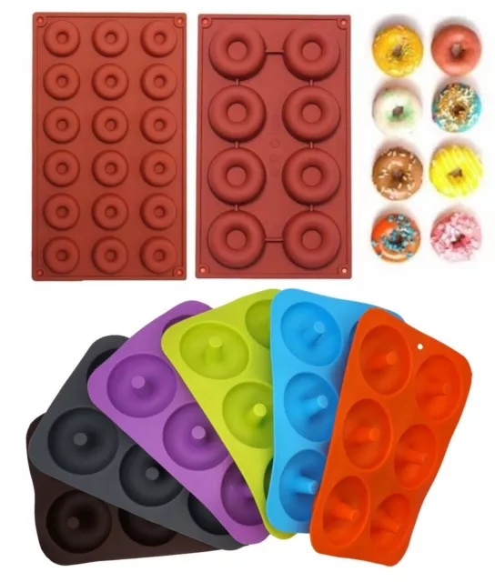 6,8 & 18 Holes Silicone Donut Mold, Non Stick Doughnut Mould Baking Oven Tray